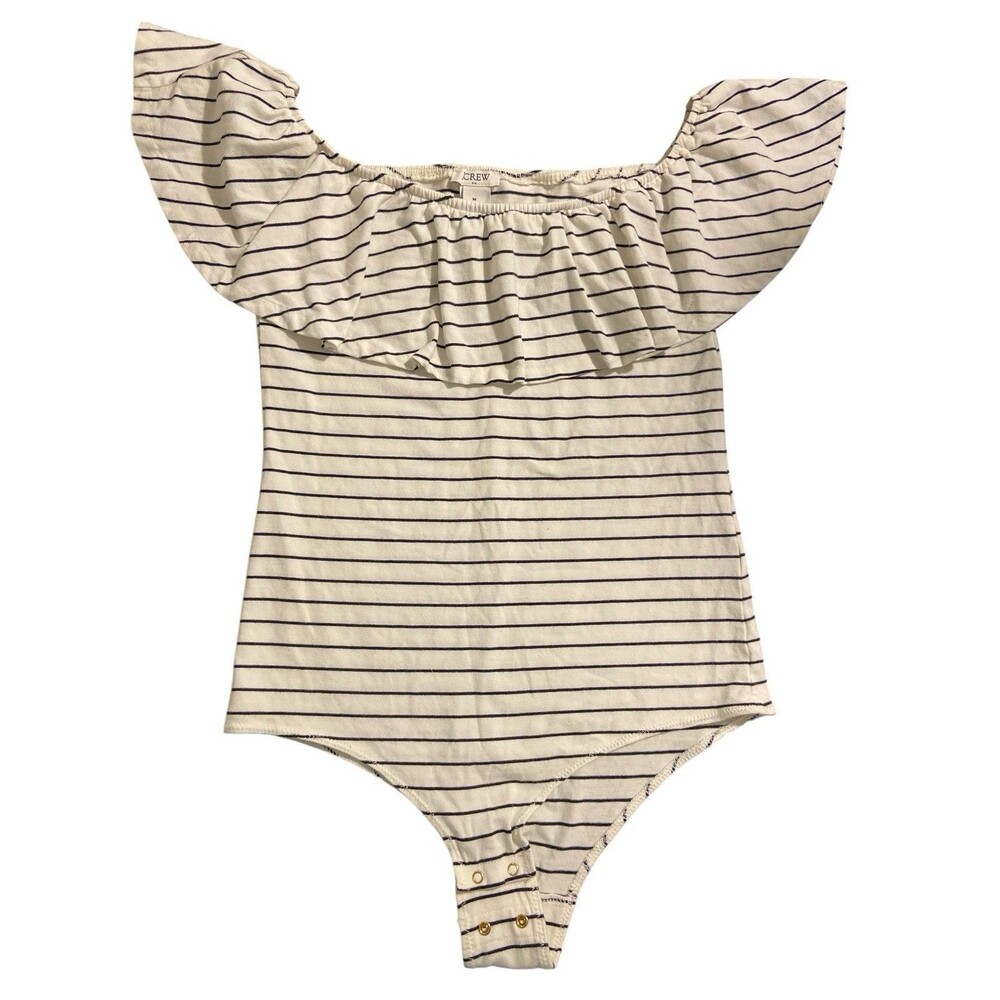 J. Crew Factory Striped Off-Shoulder Bodysuit in Cream and Black